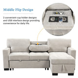 Living Room Recliner Sofa with Pull Out Bed, L-shaped Sectional Sleeper Sofa Bed with USB Charger and Metal Cup Holder