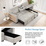Living Room Recliner Sofa with Pull Out Bed, L-shaped Sectional Sleeper Sofa Bed with USB Charger and Metal Cup Holder