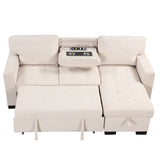 Living Room Recliner Sofa with Pull Out Bed, L-shaped Sectional Sleeper Sofa Bed with USB Charger and Metal Cup Holder