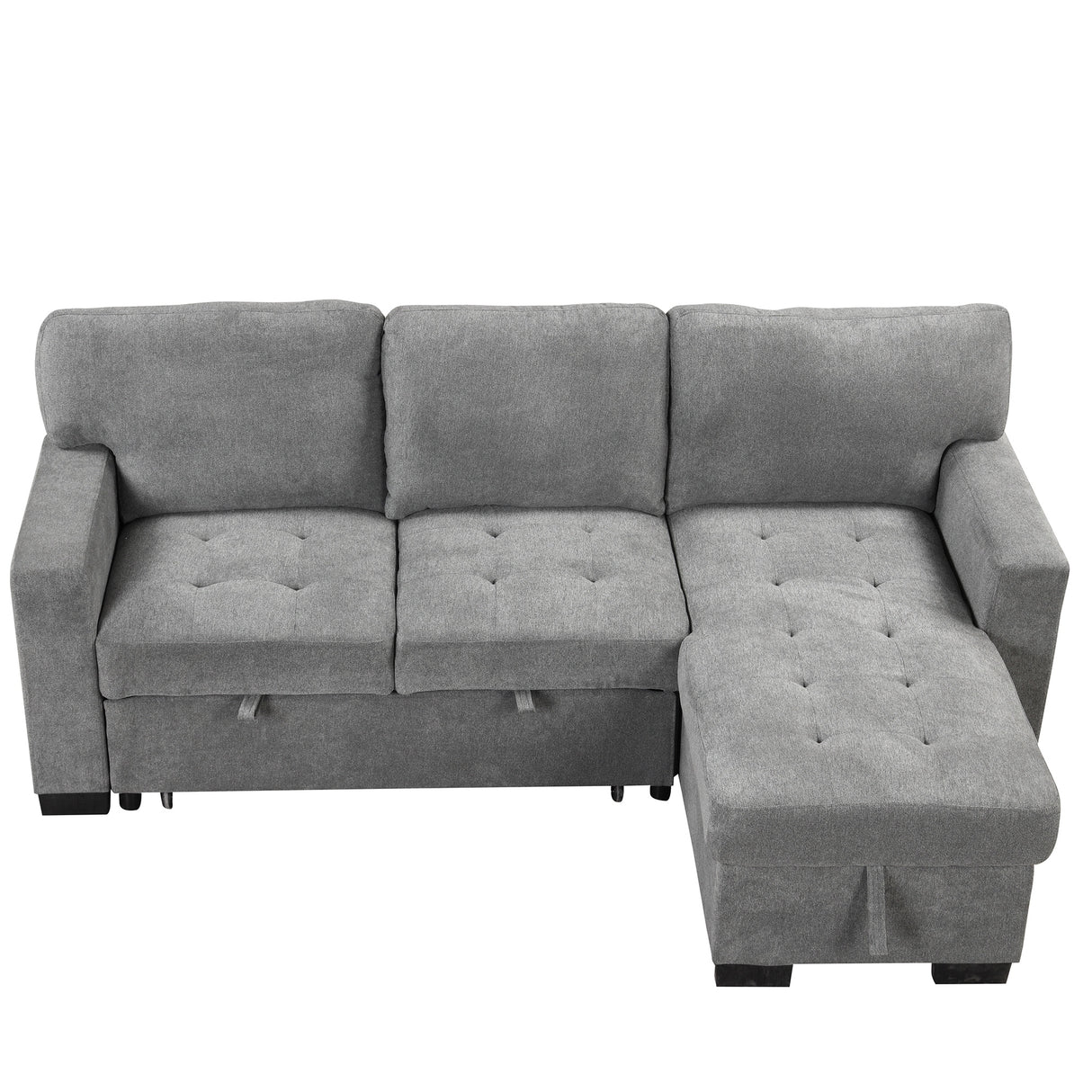 Living Room Recliner Sofa with Pull Out Bed, L-shaped Sectional Sleeper Sofa Bed with USB Charger and Metal Cup Holder