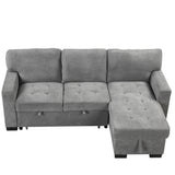 Living Room Recliner Sofa with Pull Out Bed, L-shaped Sectional Sleeper Sofa Bed with USB Charger and Metal Cup Holder