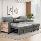 Living Room Recliner Sofa with Pull Out Bed, L-shaped Sectional Sleeper Sofa Bed with USB Charger and Metal Cup Holder