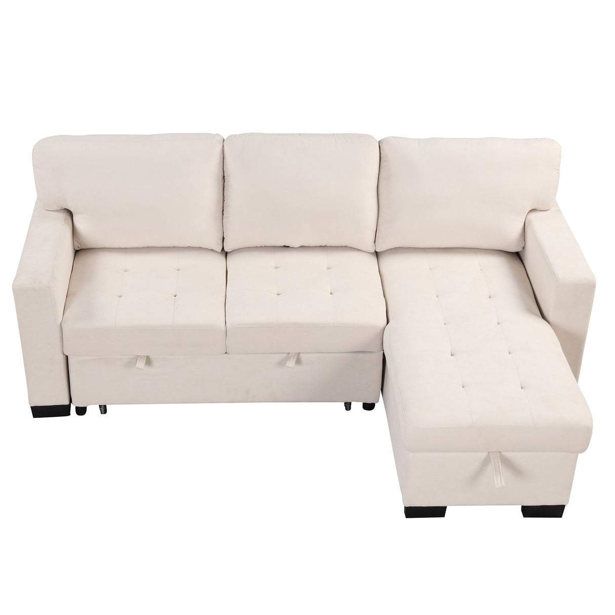 Living Room Recliner Sofa with Pull Out Bed, L-shaped Sectional Sleeper Sofa Bed with USB Charger and Metal Cup Holder