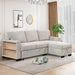 Living Room Recliner Sofa with Pull Out Bed, L-shaped Sectional Sleeper Sofa Bed with USB Charger and Metal Cup Holder