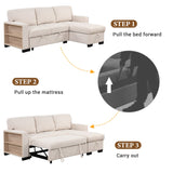 Living Room Recliner Sofa with Pull Out Bed, L-shaped Sectional Sleeper Sofa Bed with USB Charger and Metal Cup Holder