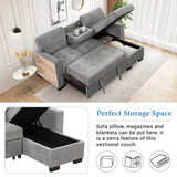 Living Room Recliner Sofa with Pull Out Bed, L-shaped Sectional Sleeper Sofa Bed with USB Charger and Metal Cup Holder
