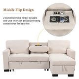 Living Room Recliner Sofa with Pull Out Bed, L-shaped Sectional Sleeper Sofa Bed with USB Charger and Metal Cup Holder
