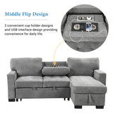Living Room Recliner Sofa with Pull Out Bed, L-shaped Sectional Sleeper Sofa Bed with USB Charger and Metal Cup Holder