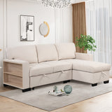 Living Room Recliner Sofa with Pull Out Bed, L-shaped Sectional Sleeper Sofa Bed with USB Charger and Metal Cup Holder