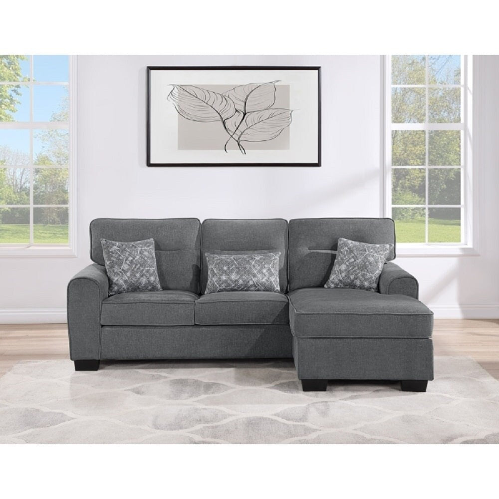 Living Room Sectional Sofa w/ Pillows, L-Shape Reversible Chaise Couch