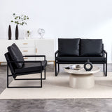 Living Room Sofa Set 1 Double and 1 Single Soft PU Cushion Metal Frame