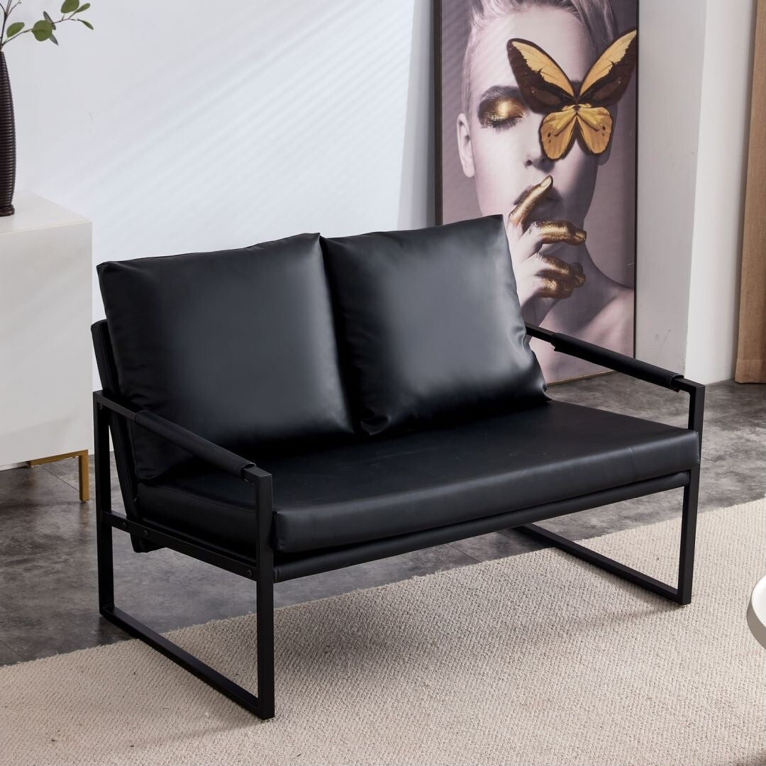 Living Room Sofa Set 1 Double and 1 Single Soft PU Cushion Metal Frame