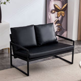 Living Room Sofa Set 1 Double and 1 Single Soft PU Cushion Metal Frame