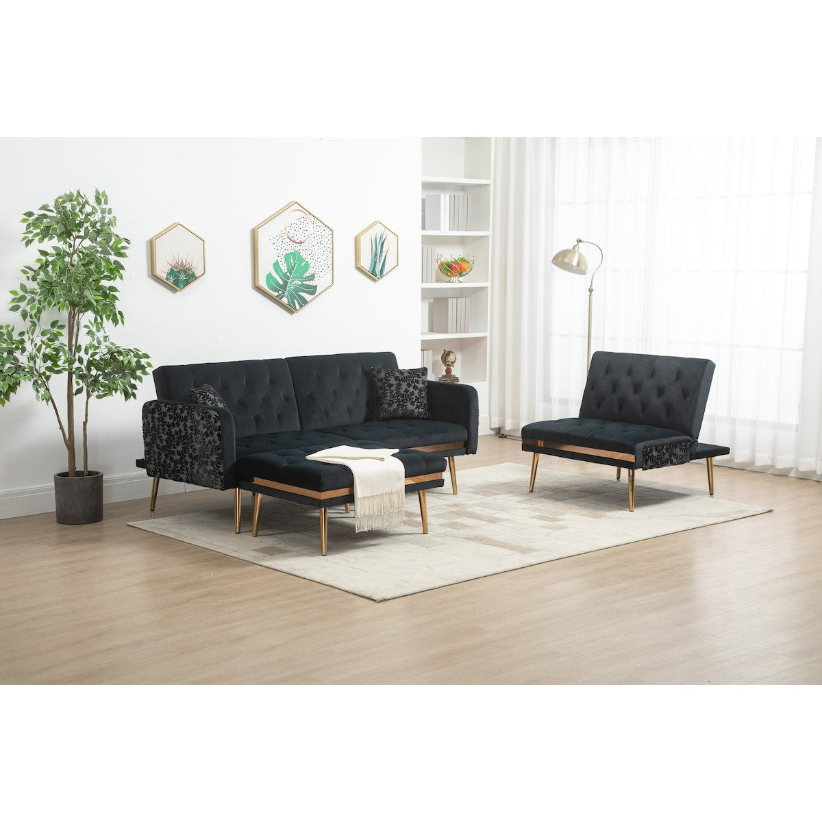 Living Room Sofa Set Modern Accent Sectional Sofa Upholstered Convertible Sofa Sleeper Bed Couch with Split Back & Metal Legs