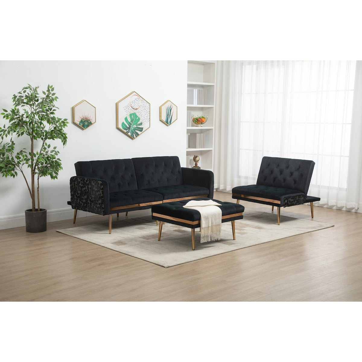 Living Room Sofa Set Modern Accent Sectional Sofa Upholstered Convertible Sofa Sleeper Bed Couch with Split Back & Metal Legs