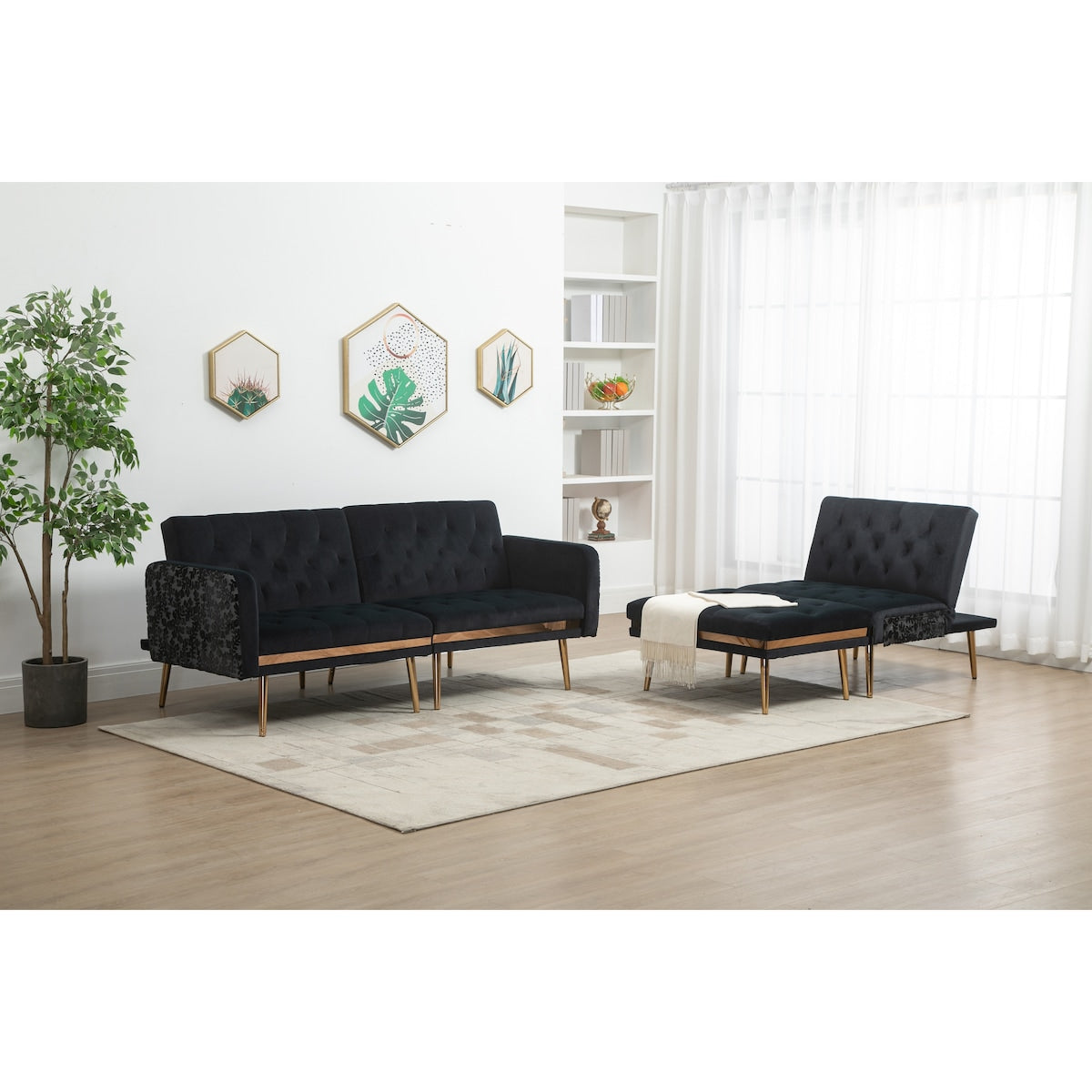 Living Room Sofa Set Modern Accent Sectional Sofa Upholstered Convertible Sofa Sleeper Bed Couch with Split Back & Metal Legs
