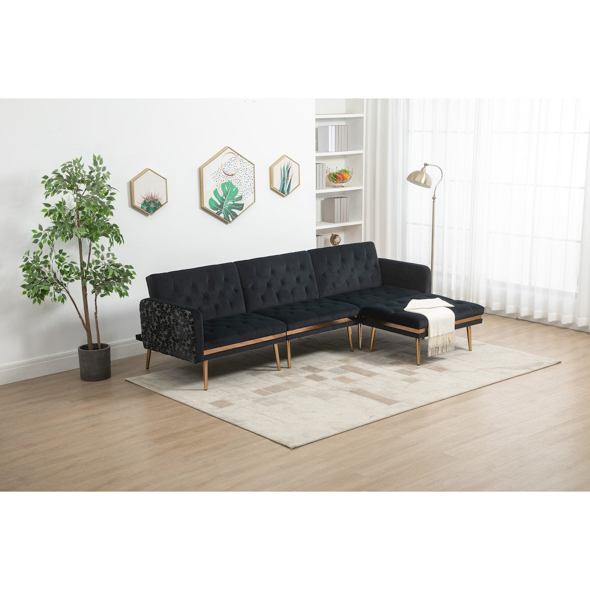 Living Room Sofa Set Modern Accent Sectional Sofa Upholstered Convertible Sofa Sleeper Bed Couch with Split Back & Metal Legs