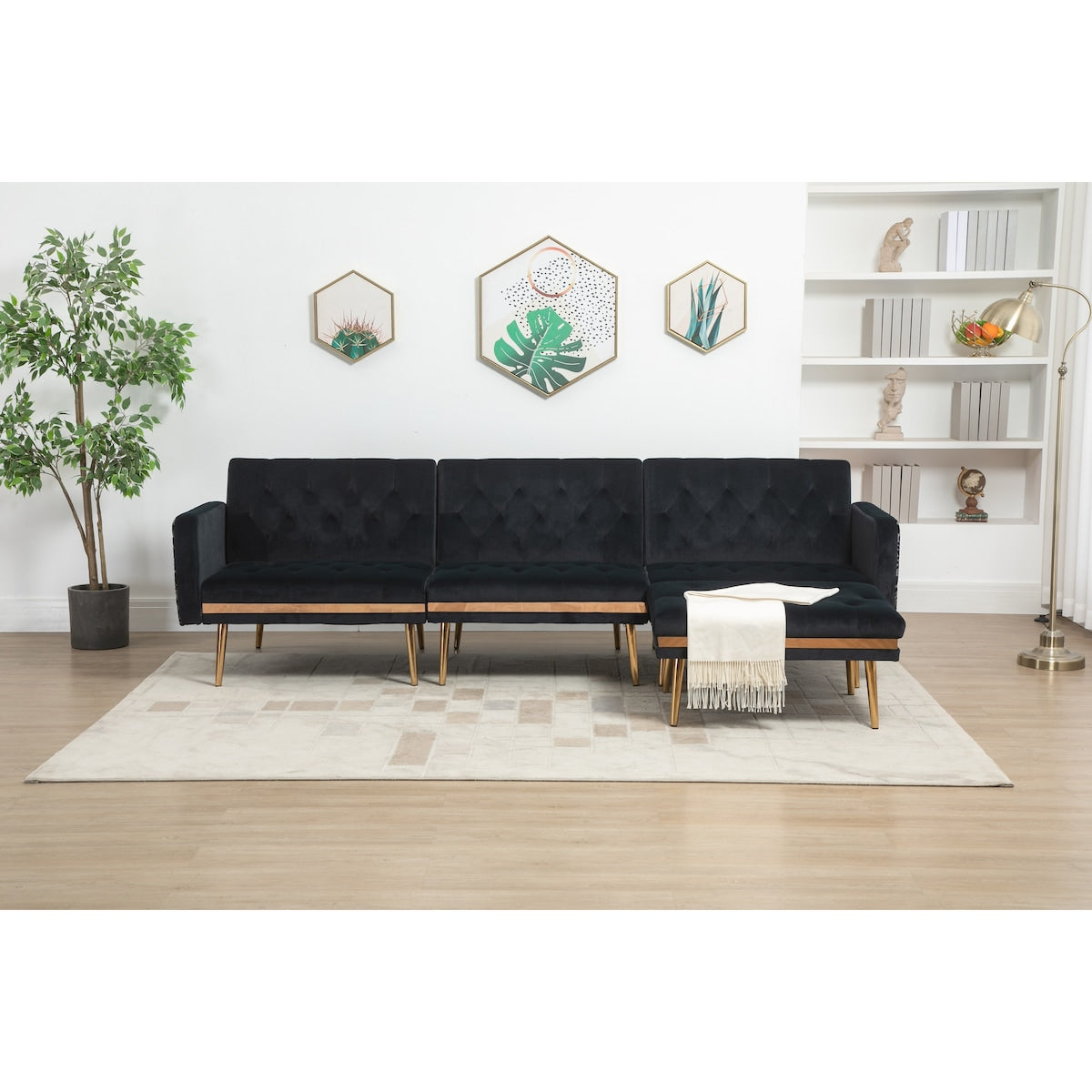 Living Room Sofa Set Modern Accent Sectional Sofa Upholstered Convertible Sofa Sleeper Bed Couch with Split Back & Metal Legs
