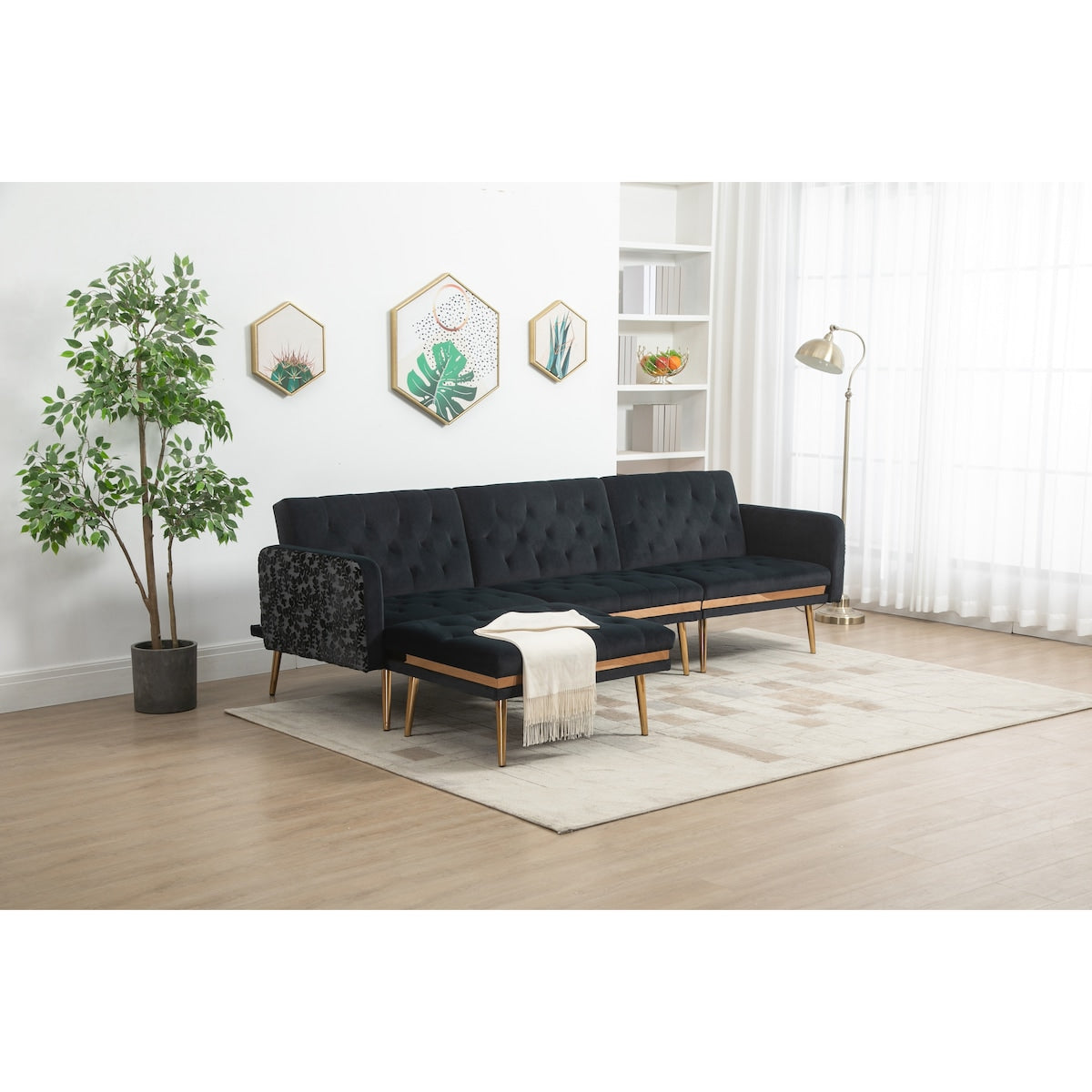 Living Room Sofa Set Modern Accent Sectional Sofa Upholstered Convertible Sofa Sleeper Bed Couch with Split Back & Metal Legs