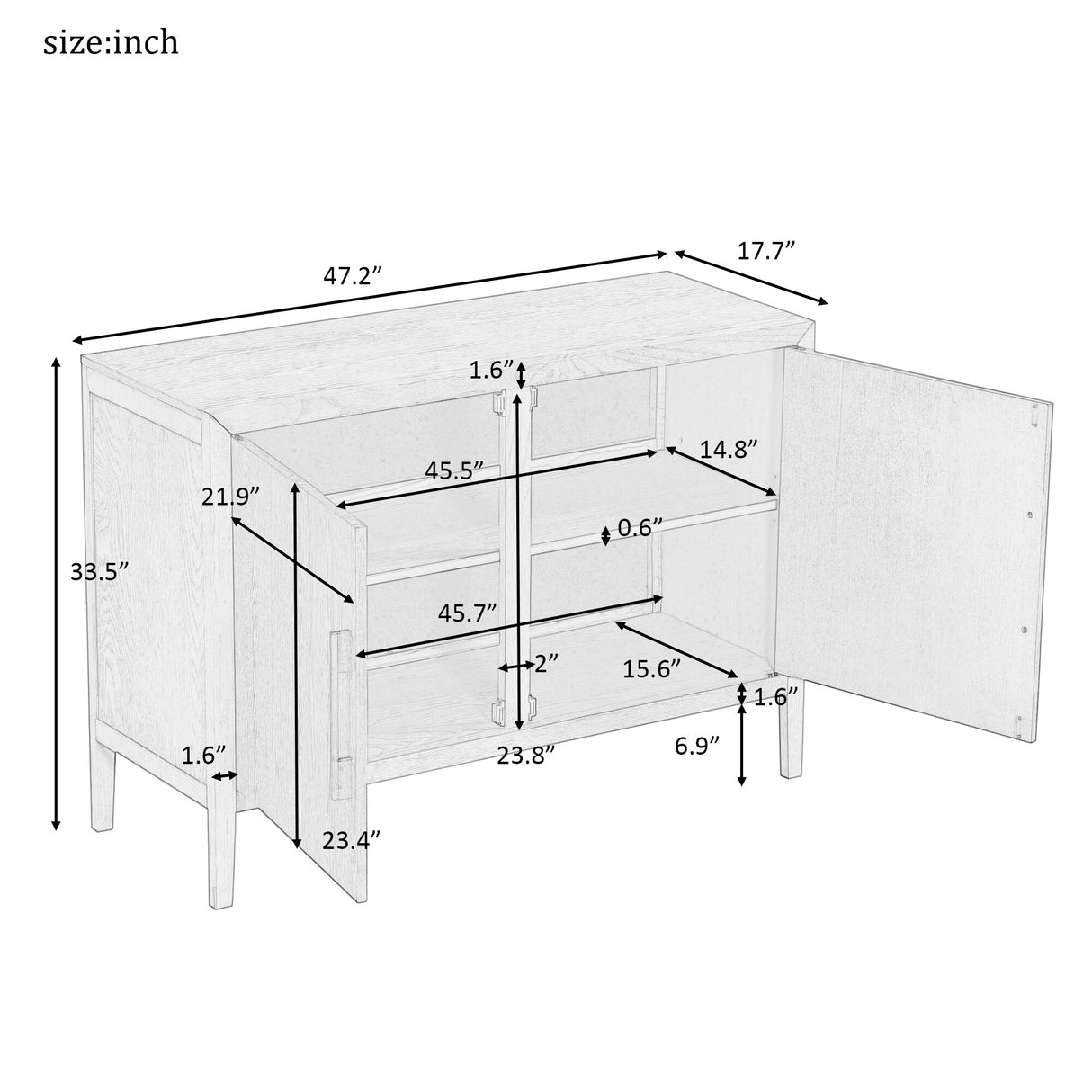 Living Room Storage Cabinet Sideboard with 2 Doors
