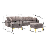 Living Room U-shape Sectional Sleeper Sofa with Chaise and Ottoman, Recliner Sofa with Removable Cushions and Pillows