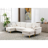 Living Room U-shape Sectional Sleeper Sofa with Chaise and Ottoman, Recliner Sofa with Removable Cushions and Pillows