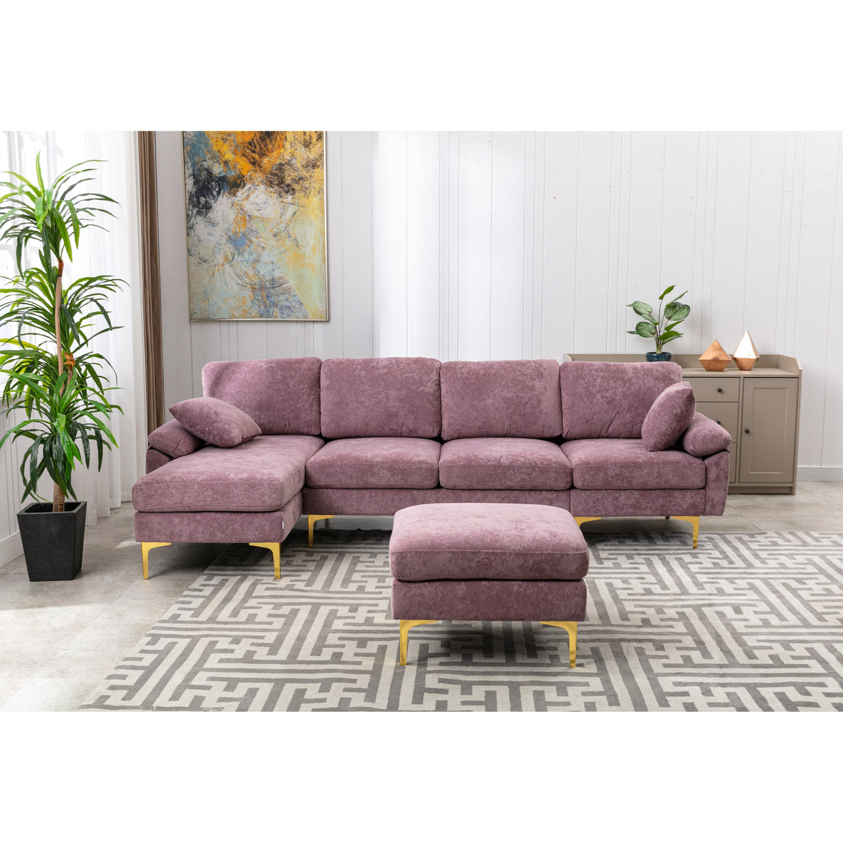 Living Room U-shape Sectional Sleeper Sofa with Chaise and Ottoman, Recliner Sofa with Removable Cushions and Pillows