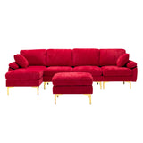 Living Room U-shape Sectional Sleeper Sofa with Chaise and Ottoman, Recliner Sofa with Removable Cushions and Pillows