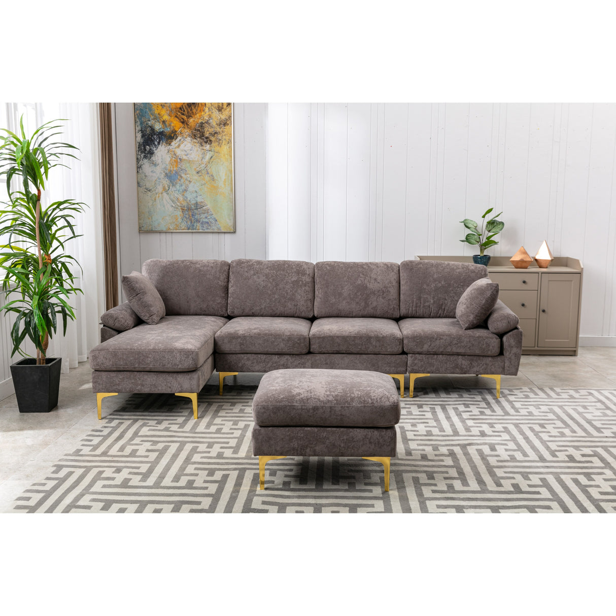 Living Room U-shape Sectional Sleeper Sofa with Chaise and Ottoman, Recliner Sofa with Removable Cushions and Pillows