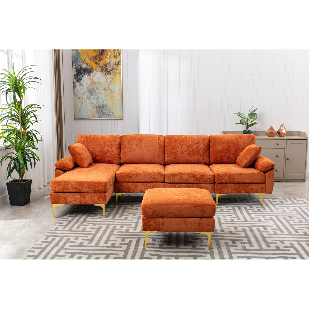 Living Room U-shape Sectional Sleeper Sofa with Chaise and Ottoman, Recliner Sofa with Removable Cushions and Pillows