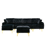 Living Room U-shape Sectional Sleeper Sofa with Chaise and Ottoman, Recliner Sofa with Removable Cushions and Pillows