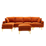 Living Room U-shape Sectional Sleeper Sofa with Chaise and Ottoman, Recliner Sofa with Removable Cushions and Pillows