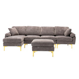 Living Room U-shape Sectional Sleeper Sofa with Chaise and Ottoman, Recliner Sofa with Removable Cushions and Pillows