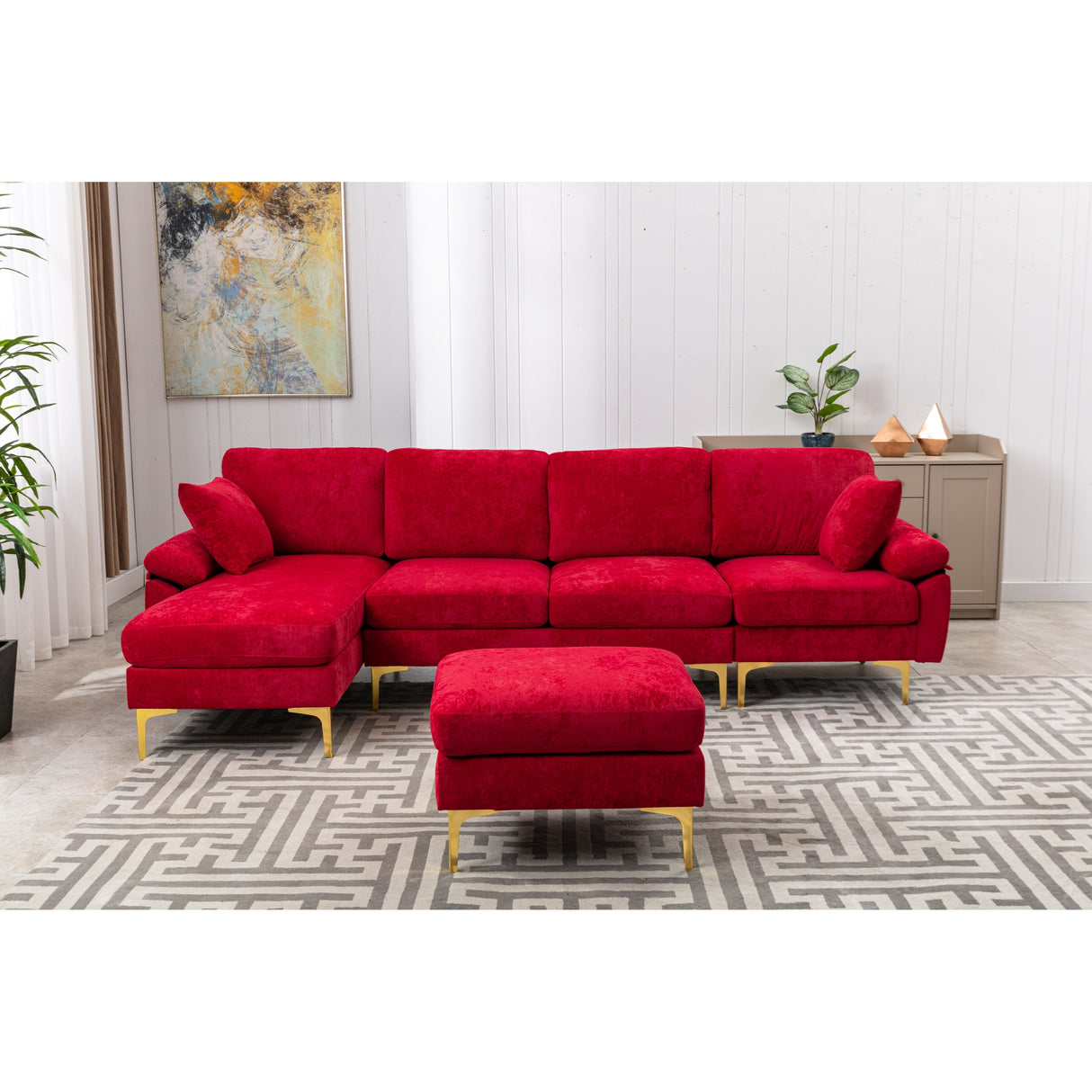 Living Room U-shape Sectional Sleeper Sofa with Chaise and Ottoman, Recliner Sofa with Removable Cushions and Pillows
