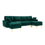 Living Room U-shape Sectional Sleeper Sofa with Chaise and Ottoman, Recliner Sofa with Removable Cushions and Pillows