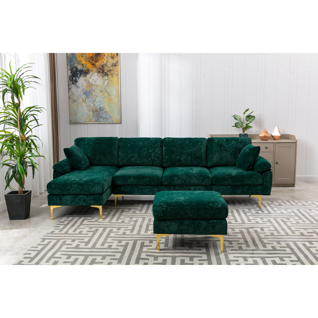 Living Room U-shape Sectional Sleeper Sofa with Chaise and Ottoman, Recliner Sofa with Removable Cushions and Pillows