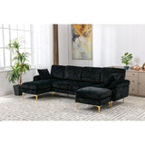 Living Room U-shape Sectional Sleeper Sofa with Chaise and Ottoman, Recliner Sofa with Removable Cushions and Pillows