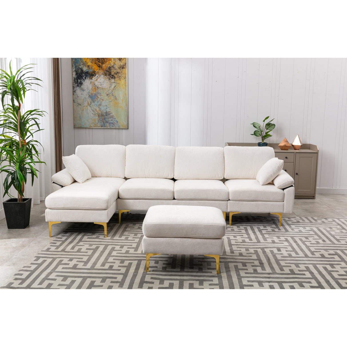 Living Room U-shape Sectional Sleeper Sofa with Chaise and Ottoman, Recliner Sofa with Removable Cushions and Pillows