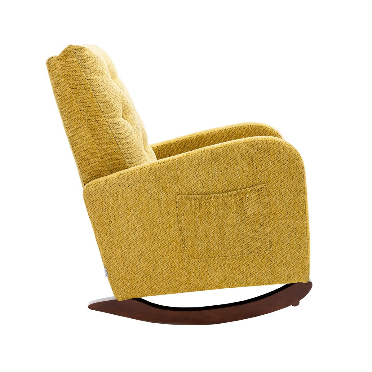 Living Room Velvet Fabric Padded Rocking Chair High Back Lounge Chair & Solid Rubber Wood Legs Accent Chair with Side Pocket