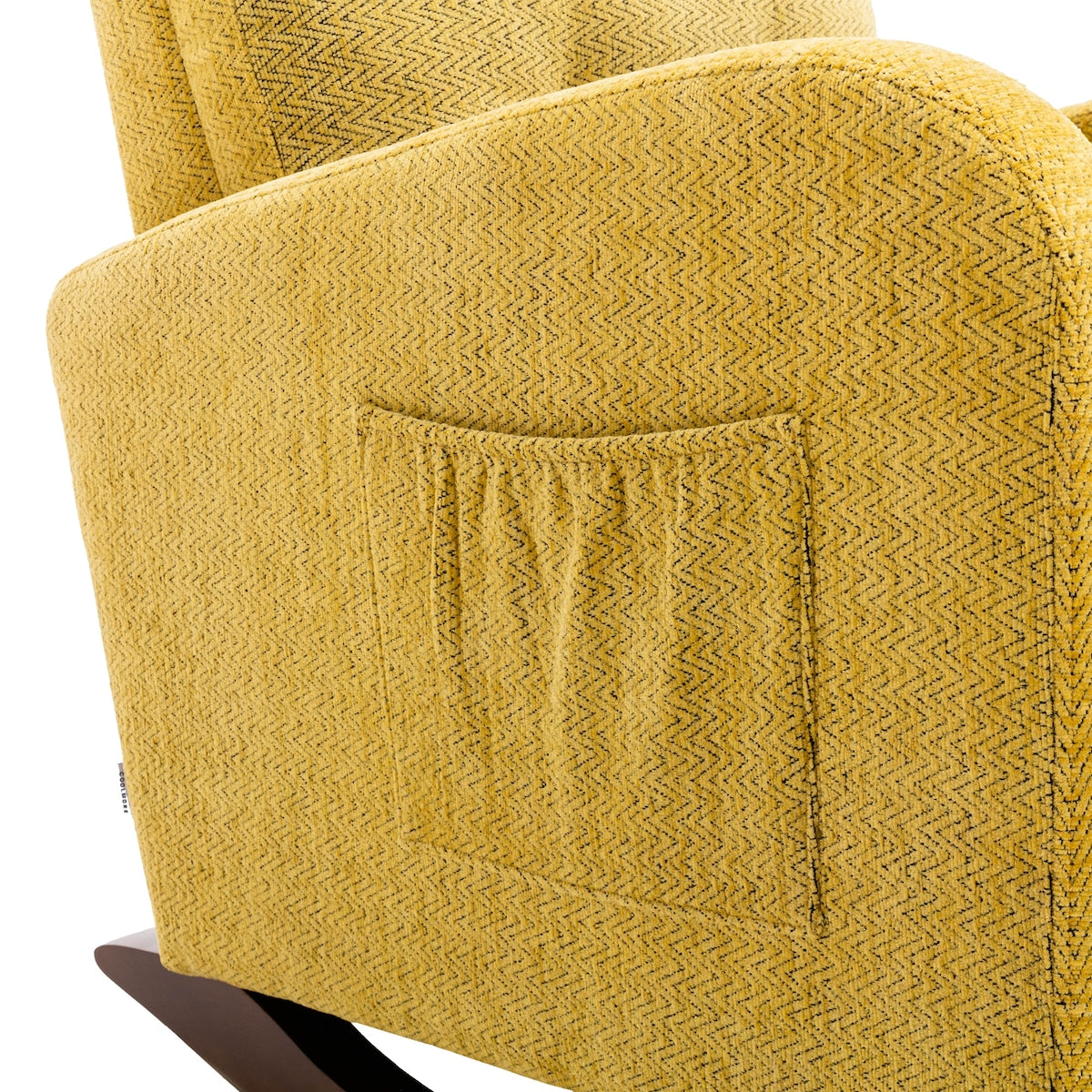 Living Room Velvet Fabric Padded Rocking Chair High Back Lounge Chair & Solid Rubber Wood Legs Accent Chair with Side Pocket
