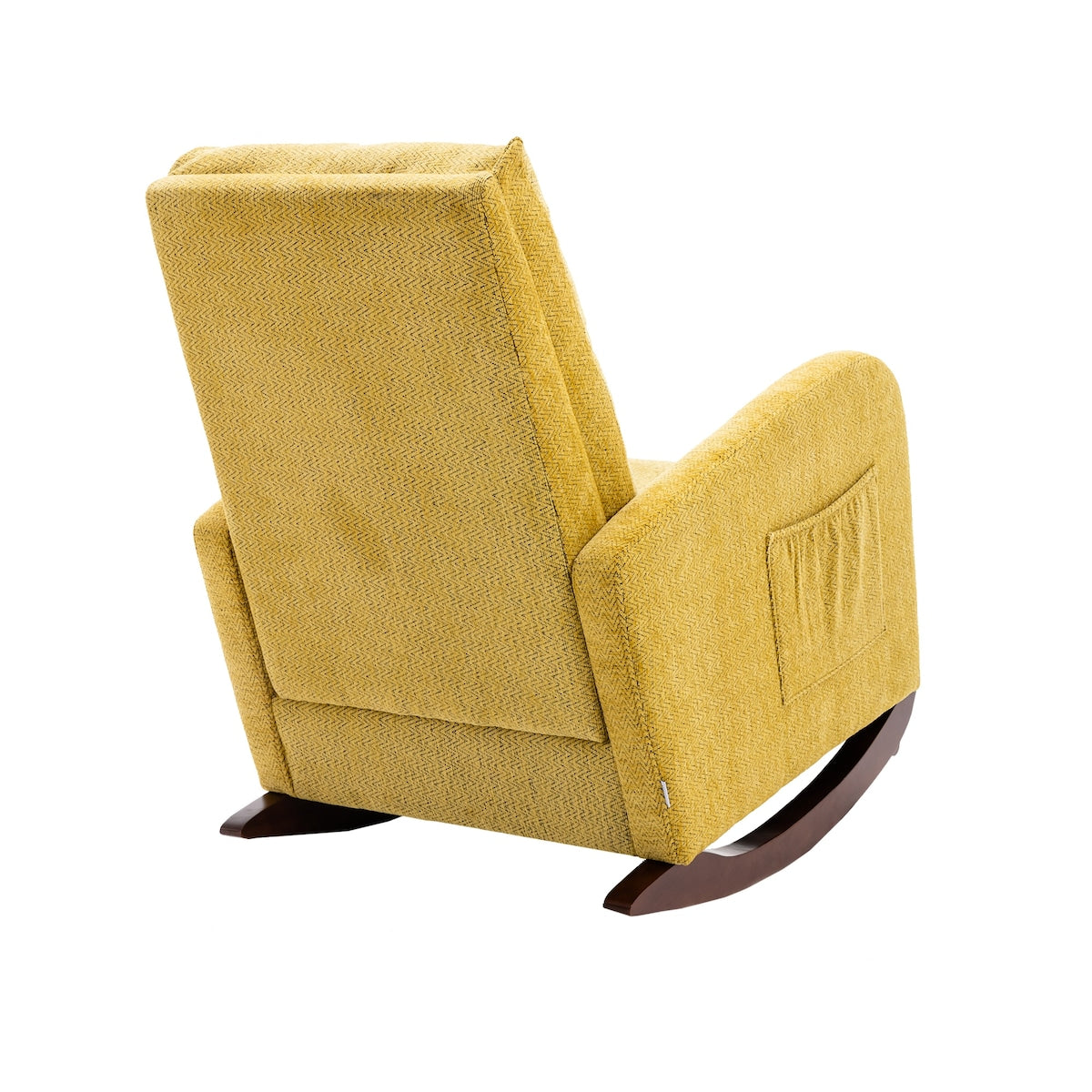 Living Room Velvet Fabric Padded Rocking Chair High Back Lounge Chair & Solid Rubber Wood Legs Accent Chair with Side Pocket