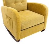 Living Room Velvet Fabric Padded Rocking Chair High Back Lounge Chair & Solid Rubber Wood Legs Accent Chair with Side Pocket