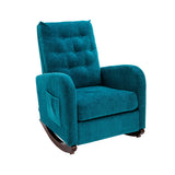 Living Room Velvet Fabric Padded Rocking Chair High Back with Side Pocket