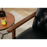 Living Room Wood Frame Accent Chair Modern Armchair Lounge Chair Sofa Removable Cushion Seat Arm Chairs for Bedroom, Black PU