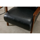 Living Room Wood Frame Accent Chair Modern Armchair Lounge Chair Sofa Removable Cushion Seat Arm Chairs for Bedroom, Black PU