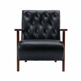 Living Room Wood Frame Accent Chair Modern Armchair Lounge Chair Sofa Removable Cushion Seat Arm Chairs for Bedroom, Black PU