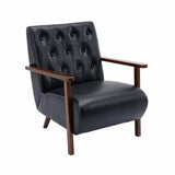 Living Room Wood Frame Accent Chair Modern Armchair Lounge Chair Sofa Removable Cushion Seat Arm Chairs for Bedroom, Black PU