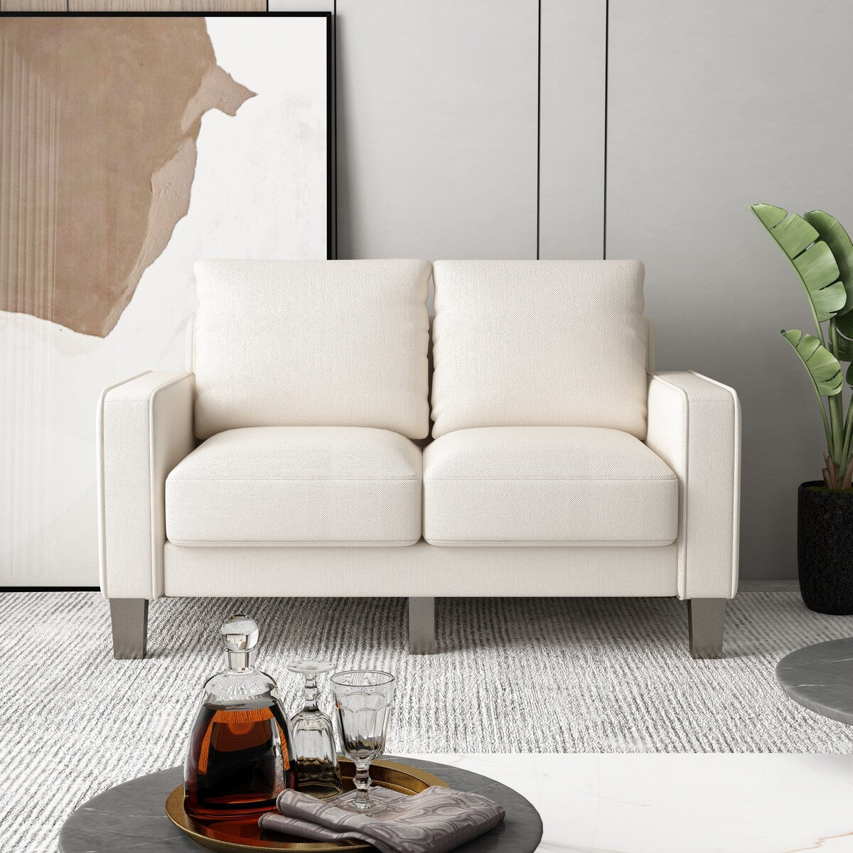 Livingroom Loveseat Fabric Upholstered 2 Seater Sofa w/ Wood Legs