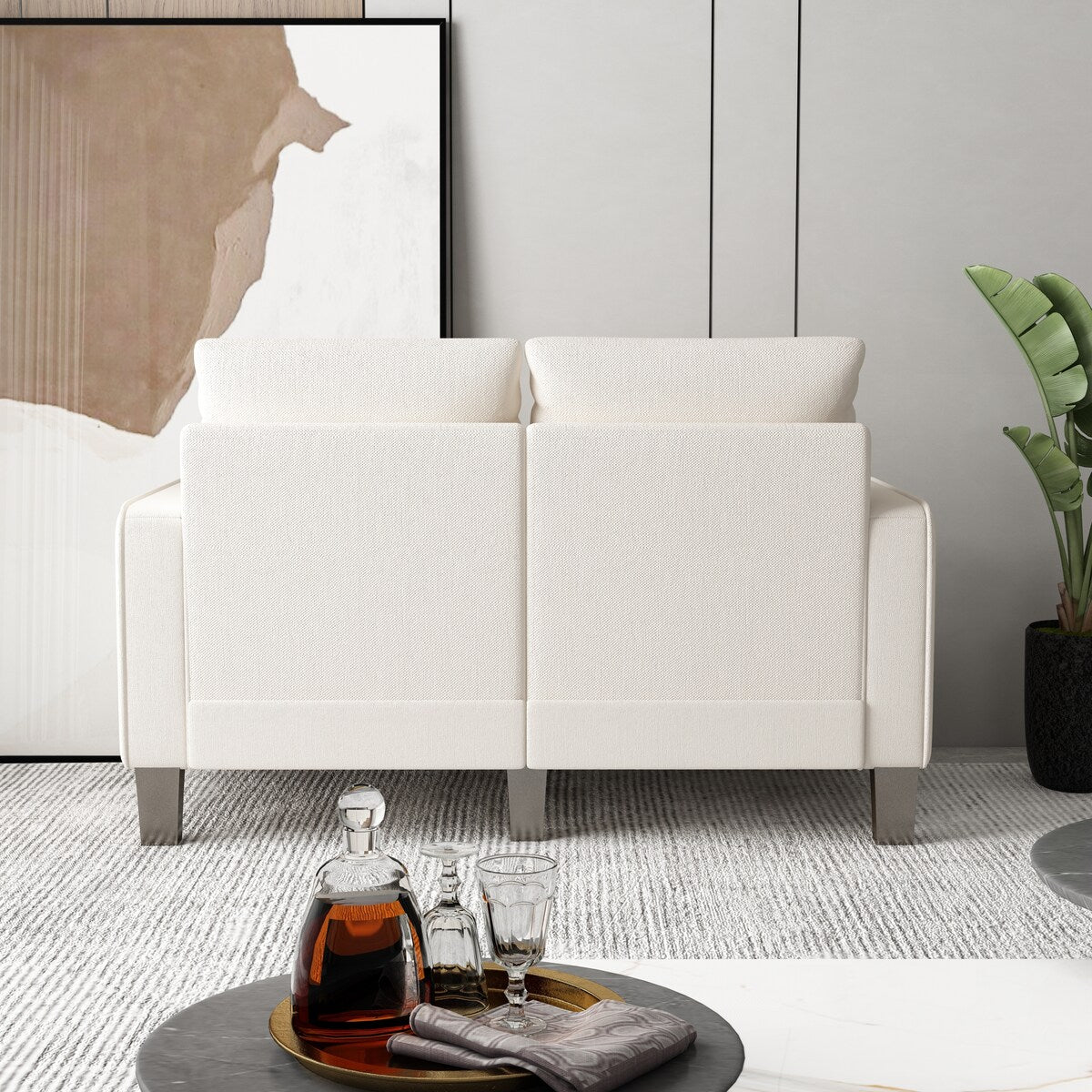 Livingroom Loveseat Fabric Upholstered 2 Seater Sofa w/ Wood Legs