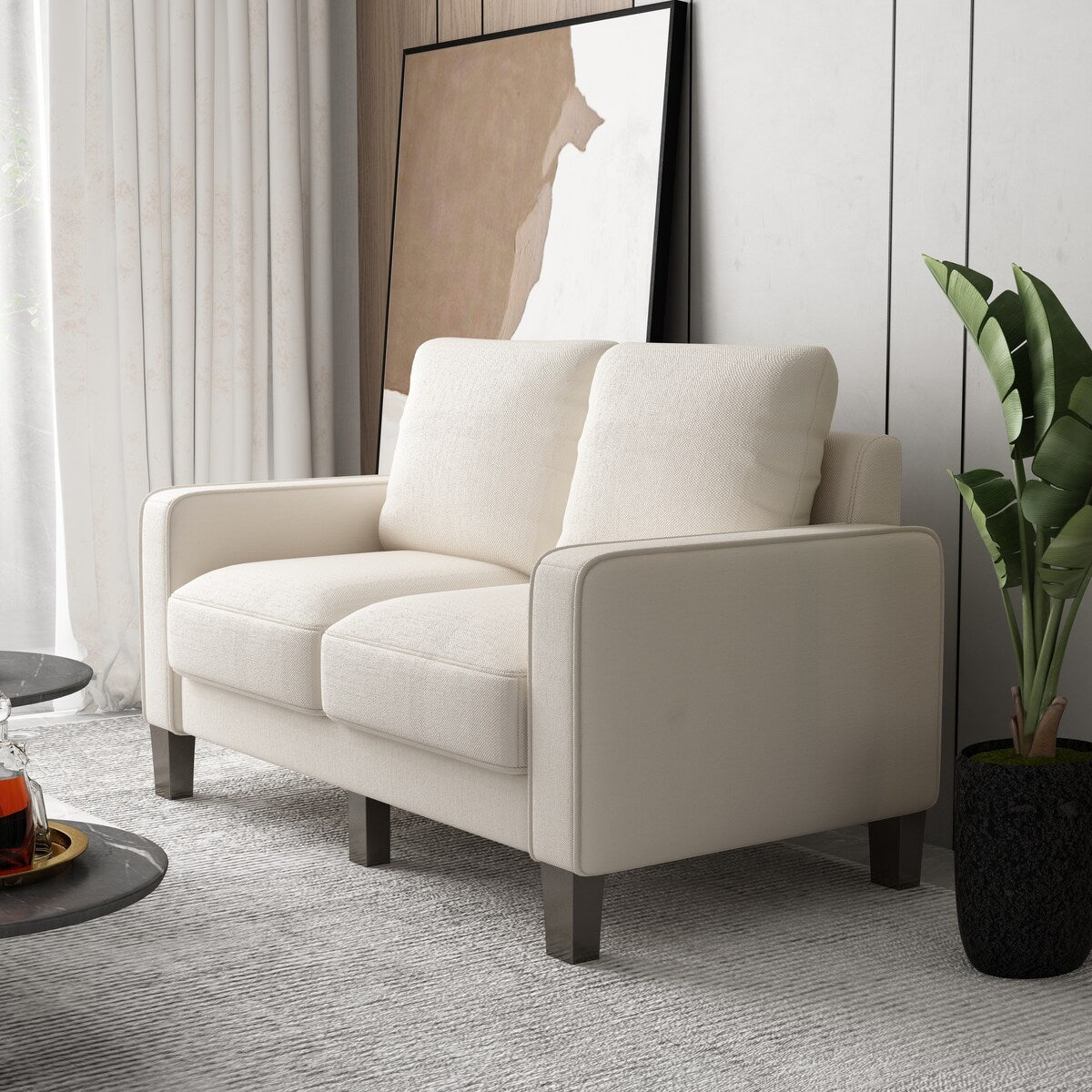 Livingroom Loveseat Fabric Upholstered 2 Seater Sofa w/ Wood Legs